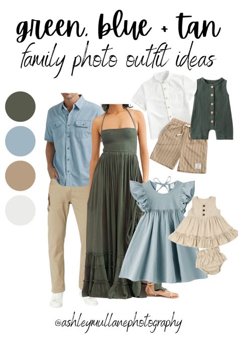 Ashley Mullane's Amazon Page Family Photos Chambray, 9 Person Family Photo, Green And Beige Family Picture Outfits, Family Pictures With Green Dress, Teal Family Photo Outfits, Family Photo Outfits Army Green, Best Family Picture Outfits, Blue Tan Green Family Photos, Boho Style Family Photoshoot