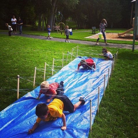 Kids bday idea - obstacle course!  Inspired by Tough Mudder - the Barbwire Crawl! Aktiviti Tadika, Backyard Obstacle Course, Kids Obstacle Course, Ninja Training, Ninja Birthday Parties, Tmnt Party, Ninjago Birthday, Nerf Party, Ninja Birthday