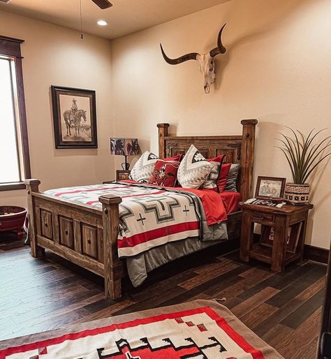 Cozy Western Bedroom, Western Bedroom Ideas, Texas Bedroom, Southwest Decorating, Cowboy Bedroom, Western Bedroom Decor, Western Rooms, Western Bedroom, Bunk House