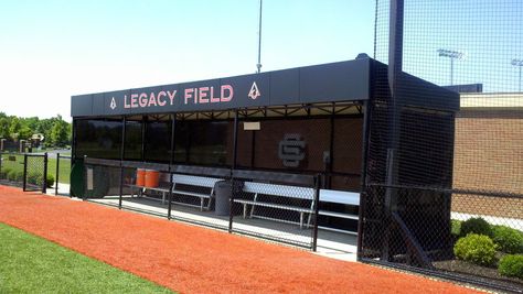 Baseball Dugout Roofs | Legacy Field in Mason, OH - basic dugout with nice finishes Softball Dugout, Basketball Court Layout, Baseball Dugout, Sports Turf, Wiffle Ball, Baseball Park, Dragon House, Sport Park, Modern Kids Bedroom