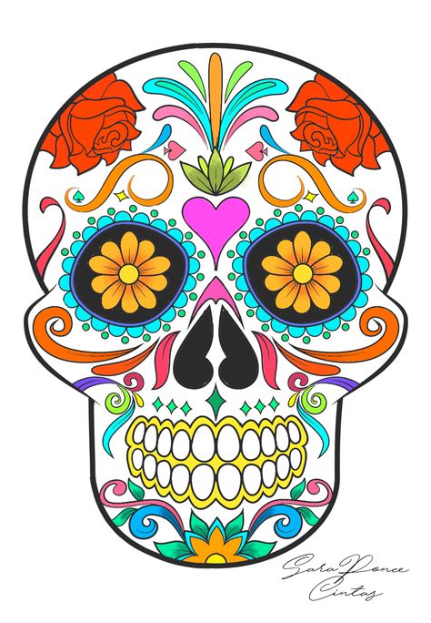 #sugarskull #calaveramexicana #calavera #color #muerte #diadelosmuertos  ¡CALAVERAS MEXICANAS llenas de colo y vida! Sugar Skulls Ideas, Calavera Halloween, Coco Costume, Sugar Skull Illustration, Sugar Skull Painting, Sugar Scull, Mexican Colors, Halloween Art Projects, Day Of The Dead Party