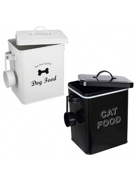 Cat/Dog Food Storage Container Metal Pet Food Storage Containers With Lid And Scoop Sturdy Cat/Dog Food Bin With Portabel Handle Farmhouse Cat/Dog Treat Container Black    Iron Animal,Colorblock,Letter    Pet Bowls & Feeders, size features are:Bust: ,Length: ,Sleeve Length: Cute Dog Stuff, Dog Food Bin, Dog Treat Container, Pet Food Storage Container, Dog Food Storage Containers, Dog Food Container, Pet Food Storage, Cat Food Storage, Dog Food Storage