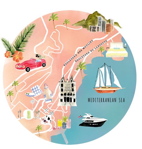 Style Destination: Style destination: Monte Carlo, Monaco {Illustration: Emilie Simpson} Monaco Illustration, Monaco Map, F1 Journal, Monaco Style, Visiting Rome, Las Vegas Airport, Monte Carlo Monaco, Monaco Monte Carlo, Framed Photos