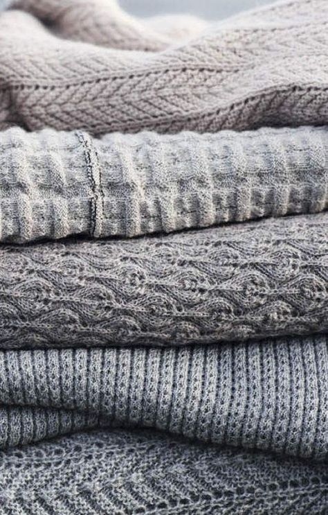 Pile of Comfy Gray Sweaters 50 Shades Of Grey, Shades Of Grey, Color Inspiration, Warm And Cozy, Gray Color, Textiles, Plaid, Yarn, Wool