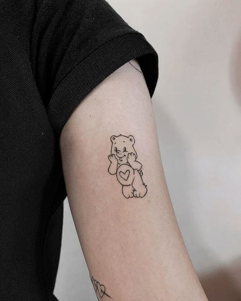 Tiny Care Bear Tattoo, Care Bear Tattoo Small, Pink Care Bear Tattoo, Lucky Care Bear Tattoo, Care Bears Tattoo Small, Love A Lot Care Bear Tattoo, Carebares Tattoo, Care Bear Heart Tattoo, Cheer Bear Tattoo