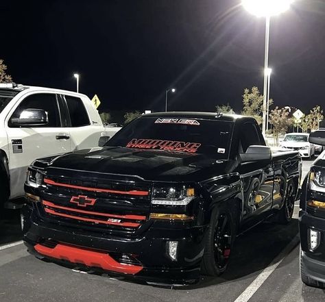 Black Truck With Red Accents, Taquache Trucks, Low Rider Trucks Chevrolet, Low Trucks Takuache, Low Trucks Chevy, Cuh Trucks, Low Trucks Wallpaper, Low Rider Trucks, Mexican Trucks