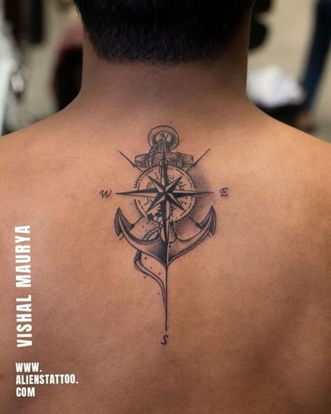 Anchor Back Tattoo, Steampunk Tattoos, Compas Tattoo, Anchor Compass Tattoo, Tatuaje Trash Polka, Steampunk Tattoo, Polka Tattoo, Anchor Tattoo Design, Anker Tattoo