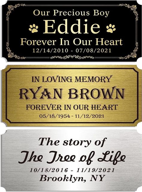 Amazon.com: Custom Name plate, Size: 4"W x 2"H, Personalized Plaque for Doors, Urns, Gold Solid Brass Name Tags with Adhesive Backing or Holes : Office Products Personalized Plaques, Health Check, Plate Size, Office Products, In Loving Memory, Name Tags, Name Plate, Custom Name, Solid Brass