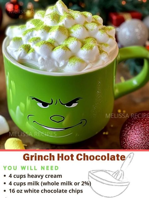 Grinch Hot Chocolate, Christmas Brunch Recipes, Holiday Movie Night, Grinch Party, Hot Chocolate Recipe, Hot Cocoa Bar, Chocolate Recipe, Christmas Brunch, Party Food And Drinks