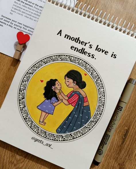 Mom Love Drawing, Mandala Art For Mom, Drawing For Mother's Birthday, Mom Doodle Art, Easy Drawings For Mom, Mom Mandala Art, Aesthetic Love Sketches, Drawing Ideas For Moms Birthday, Mom Drawing Easy