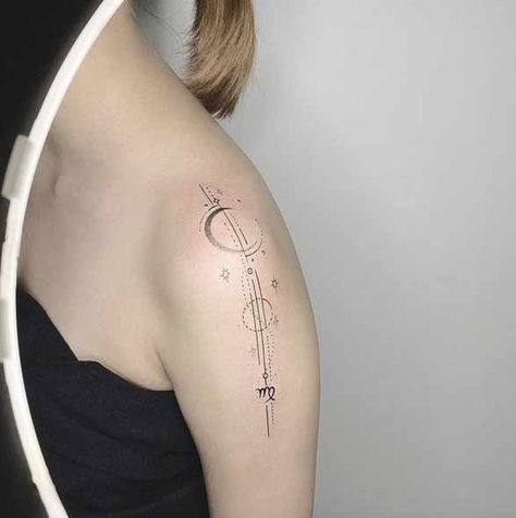 Virgo glyph geometric tattoo by @minsuntattoo Virgo Line Tattoo, Virgo Glyph Tattoo, Virgo Glyph, Virgo Inspired Tattoo, Tattoo Virgo, Fibonacci Tattoo, Virgo Tattoo Designs, Virgo Constellation Tattoo, Tattoo Guide