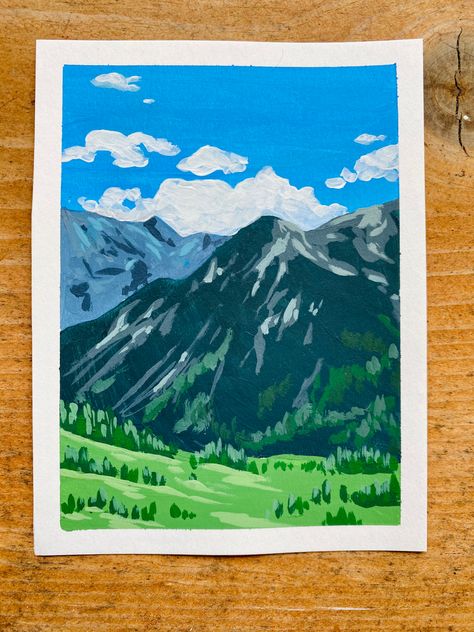 #mountains #art #gouache #painting #art #artist #creative #landscape #landscapeart Cute Gauche Painting, Guache Mountains, Easy Gouache Landscape, Gouache Mountain Painting, Guash Painting Ideas Easy, Gouche Painting Ideas Easy Landscape, Gouache Painting Mountains, Gauche Painting Ideas Simple, Land Scape Drawing Easy