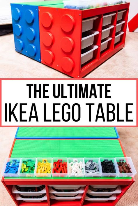 Table Lego Diy, Ikea Lego Table, Ikea Lego, Lego Bins, Bins For Organizing, Lego Table Ikea, Trofast Ikea, Lego Table Diy, Lego Minifigure Display