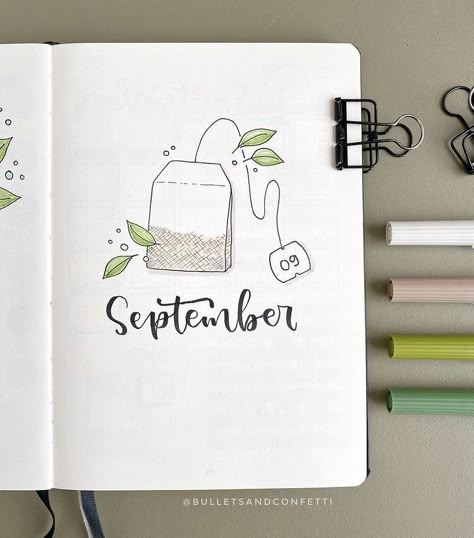 Bulett Journal Ideas September, September Bullet Journal Cover Easy, 1st Page Of Journal Ideas, September Bullet Journal Theme, September Journaling, September Kalender, Bullet Journal Month Cover, September Bullet Journal Cover, Bullet Journal Topics