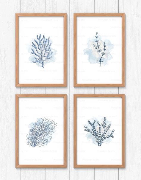 Set of 4 Hamptons Wall Art - Coral Wall Art - Nautical Theme - Home Decor - Hamptons Style - Coastal - Blue - White - Digital Print https://etsy.me/3Gt1XiV #blue #white #unframed #bedroom #coastaltropical #hamptonsstlye Coastal Dorm, Hamptons Wall Art, Coral Wall Art, Coral Walls, White Bathroom Decor, Coastal Prints, Hamptons Style, Coastal Blue, Bedroom Art