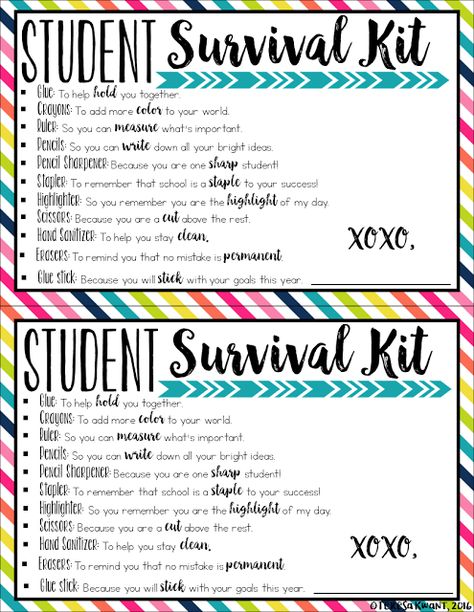 Looking for a fun and unique way to welcome your students or teacher back to school? Try these great back to school survival kits! There are options available for both the student or teacher in your life. Student Survival Kit From Teacher, Back To School Kits For Kids, Survival Kit For Students, Survival Kit For Life, Middle School Survival Kit, Student Survival Kits, Schul Survival Kits, Middle School Survival, Survival Kit Gifts