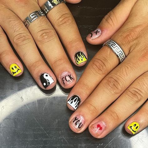 Manicure Design Ideas Men, Buff And Shine Nail Designs For Men, Male Acrylic Nails, Manicure Designs For Men, Buff And Shine Nails For Men, Boys Nails Ideas, Male Nail Ideas, Men’s Nail Arts, Halloween Nails Men