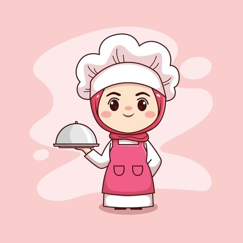 Cute and kawaii muslim female chef wearing hijab cartoon manga chibi vector character design Cooking Cartoon, Finger Cartoon, Chef Girl, Cartoon Chef, Wearing Hijab, Logo Online Shop, Logo Illustration Design, Cat Cross Stitches, Chef Wear