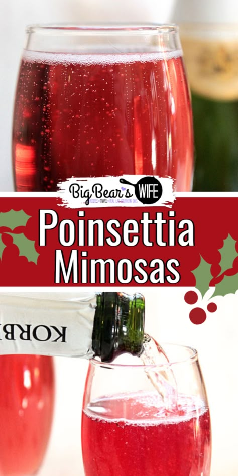 Poinsettia Drink Recipe, Christmas Morning Alcoholic Drinks, Cranberry Mimosa Champagne, Bomb Pop Mimosa Recipe, Poinsettia Drink Champagne, Orange Juice And Champagne Mimosas, Christmas Mimosas Champagne, Champagne Christmas Cocktail, Christmas Mimosa Ideas