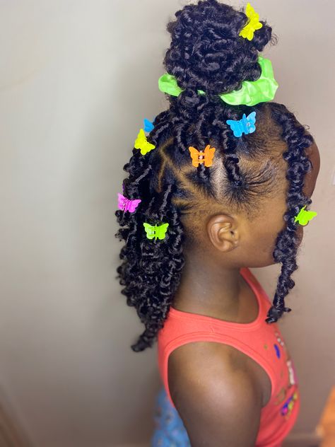 Kids Birthday Hairstyles Black, Cute Hairstyles Braids Black Kids, Kids Butterfly Locs, Kids Faux Locs, Loc Hairstyles For Kids, Kids Locs Styles Daughters, Kids Crochet Hairstyles, Girls Braided Hairstyles Kids, Black Kids Braids Hairstyles