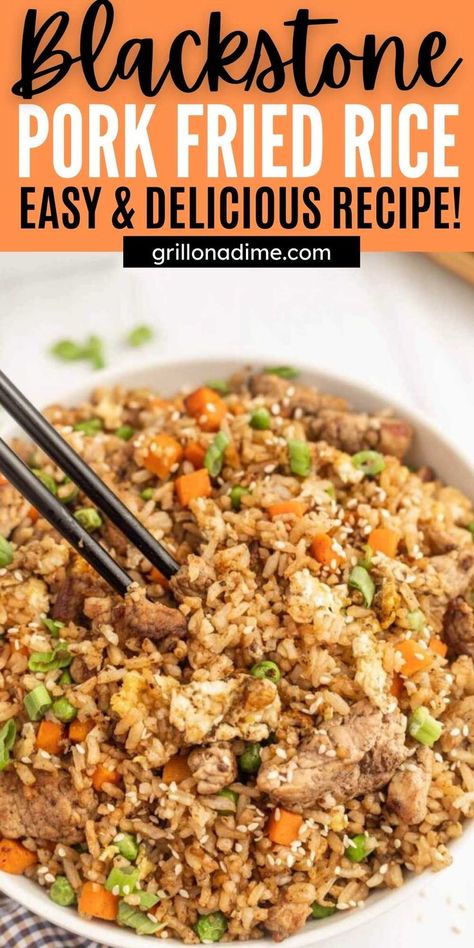 Pork Fried Rice Easy, Pork Fried Rice Recipe, Cooking Fried Rice, Griddle Cooking Recipes, Homemade Fried Rice, Outdoor Cooking Recipes, Fried Rice Recipe Easy, Asian Dish, Pork Fried Rice