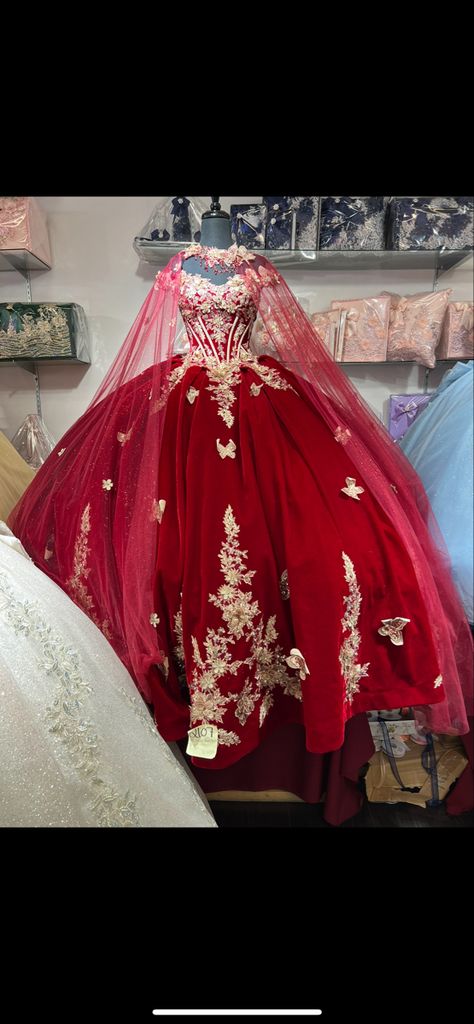 Red Velvet Quince Dress, Quince Dresses Red And Gold Mexican, Wine Red And Gold Quinceanera Dresses, Quinceanera Red And Gold Dresses, Red And Gold Dress Quinceanera, Chambelanes Outfits Quinceanera Red And Gold, Dark Red And Gold Quinceanera Dresses, Red And Gold Heels Quince, Red And Gold Quince Theme