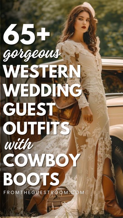 a woman wears western wedding guest outfit with cowboy boots, western outfits Montana Wedding Guest Dress, Maxi Dress With Cowboy Boots Wedding Guest, Country Wedding Dresses Guest Cowboy Boots, Dresses With Boots Wedding Guest, Western Wedding Guest Outfit Cowgirl Boots, Western Casual Wedding Outfit Guest, Wedding Guest Dress Western Style, Fall Country Wedding Guest Dress, Dresses To Wear With Cowgirl Boots