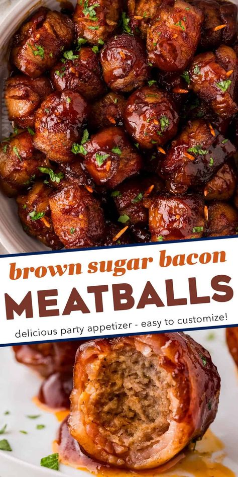 These bacon-wrapped brown sugar bbq meatballs are perfect for any party, and so easy to make! Frozen meatballs are thawed, wrapped in smoky bacon, coated in a spiced brown sugar mixture, tossed with bbq sauce and slow cooked to perfection. Plus, this recipe only has 5 ingredients! Bbq Meatball Recipes, Incredible Appetizers, Meatball Dinner Ideas, Meatball Appetizer Recipes, Frozen Meatball Recipes, Easy Dinner Desserts, Yummy Appetizers Parties, Crockpot Meatballs, The Chunky Chef