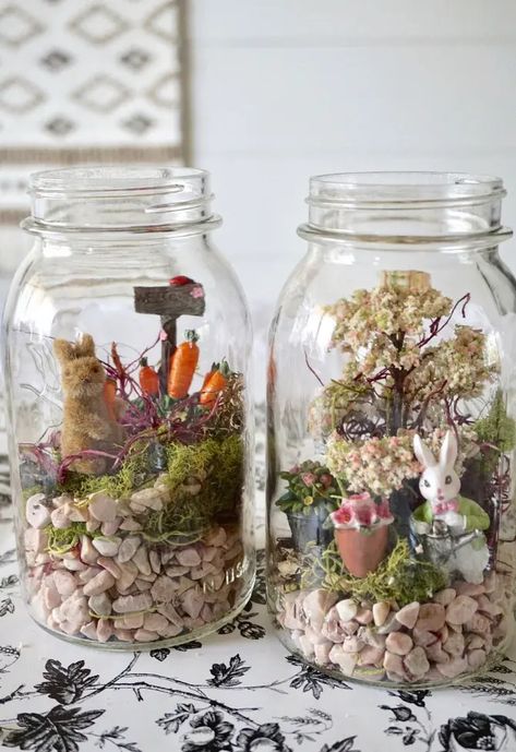 Easter Terrarium, Easter Mason Jar Crafts, Bowl Terrarium, Craft Fairy, Mason Jar Planter, Fairy Garden Terrarium, Easter Mason Jars, Easter Fairy, Tattoo Plant