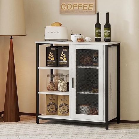 Amazon.com: jajov 27.5'' Coffee bar Cabinet with Storage, Small Corner Coffee Stand Station for Kitchen, Farmhouse Dining Hutch Cabinet, Multipurpose Side Console Table (White) : Home & Kitchen Movable Coffee Bar, Small Kitchen Coffee Station Ideas, Coffee Corner Ideas Small Spaces Counter Tops, Coffee Bar Small Space, Stand Alone Coffee Bar, Coffee Bar Ideas For Small Spaces, Small Kitchen Counter Space, Home Office Coffee Station, Mini Coffee Bar Small Spaces