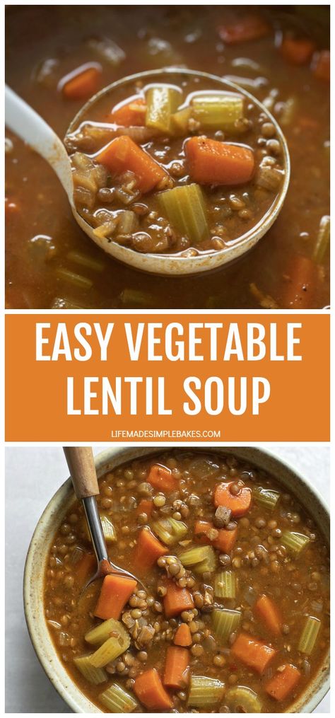 This easy vegetable lentil soup is light, healthy and packed full of good-for-you ingredients. It's easy to customize and makes a great main dish or a side. #easyvegetablelentilsoup #vegetablelentilsoup #lentilsoup #vegetablesoup #soup Veggie Lentil Soup, Vegetable Lentil Soup, Lentil Vegetable Soup, Life Made Simple, Soup Vegetable, Simple Soup, Lentil Dishes, Easy Vegetable, Lentil Soup Recipes