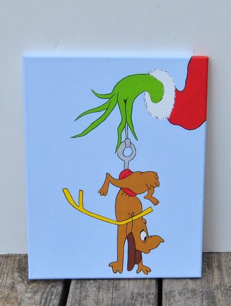 Grinch Paintings On Canvas, Grinch And Max Drawing, Grinch Christmas Canvas Paintings, Grinch Canvas Painting, Grinch Christmas Painting Canvases, Grinch Artwork, The Grinch Christmas Painting, Grinch Canvas, Grinch Painting On Canvas