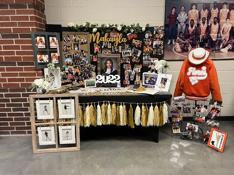 Senior Night Table Ideas, Night Table Ideas, Senior Night Table, Volleyball Senior Night, Senior Night Posters, Graduation Party Table, High School Graduation Cap, Grad Party Decorations, Graduation Cap Decoration