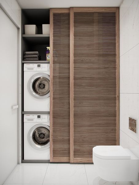 Laundry Closet In Bathroom, Dekorere Bad, Desain Pantry, Modern Laundry Rooms, Laundry Design, Laundry Room Inspiration, Laundry Room Remodel, Laundry Closet, Laundry Room Ideas