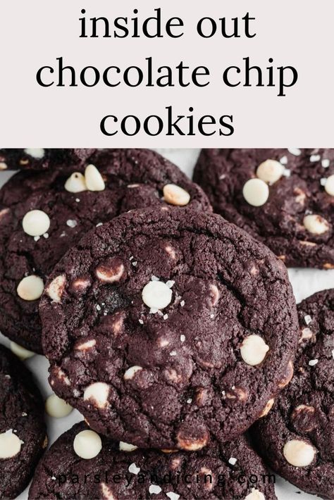 Inside Out Chocolate Chip Cookies, Inside Out Cookies, White Chocolate Chips Recipes, Milk Chocolate Chip Cookies, White Chocolate Chip Cookies, White Chocolate Cookies, Favorite Cookie Recipe, Cocoa Cookies, Chocolate Cookie Recipes