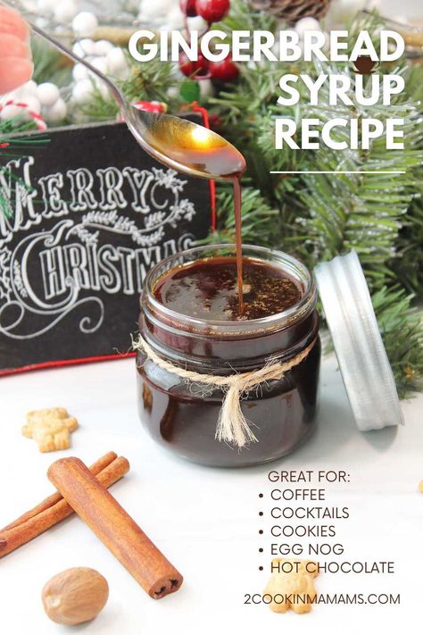 This Gingerbread Syrup Recipe is a seasonal concoction that captures the warm, spicy essence of traditional gingerbread cookies. It combines the earthy sweetness of molasses with the zesty punch of ginger, cinnamon, and nutmeg, creating a rich, comforting flavor that can sweeten everything from coffee to cocktails and pancakes to ice cream. Coffee Syrup Flavor Combinations, Gingerbread Coffee Syrup, How To Make Molasses, Traditional Gingerbread, Ginger Coffee, Gingerbread Coffee, Gingerbread Syrup, Homemade Gingerbread, How To Make Gingerbread