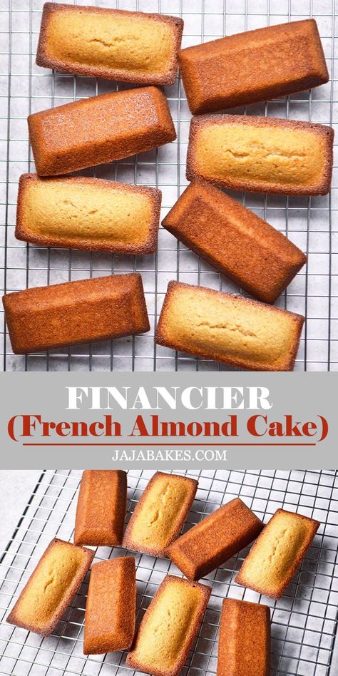 Almond Flour Pastries, Brown Butter Financier, Financier Cake Recipe, Fanciers Desserts, French Cookie Recipes, Authentic French Desserts, French Bakery Recipes, Coffee Pairings Food, Easy French Dessert Recipes