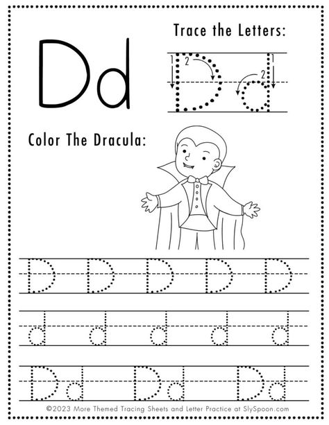 Looking for fun and educational Halloween activities? Download these free printable alphabet letter D tracing worksheets! Perfect for homeschooling and pre-k classrooms. Engage your little ones with spooky letter practice. Enhance fine motor skills and letter recognition in a festive way. Get your free worksheets today and make learning irresistibly fun! #HalloweenActivities #FreePrintables #AlphabetTracing #Homeschooling #PreKEducation #PreschoolTeachers #HalloweenWorksheets #letterD Dracula D Tracing Worksheet, Letter I Craft For Preschoolers, Halloween Themed Christmas, Letter D Tracing, Themed Christmas Decorations, Letter I Crafts, Letter D Crafts, Letter D Worksheet, Alphabet Letter Worksheets