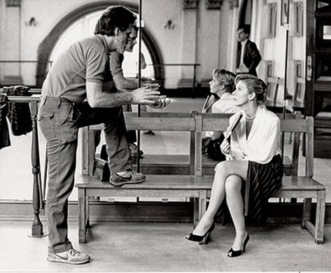 Director Taylor Hackford discusses a scene with Helen Mirren on the set of "White Nights", 1985.  Hackford and Mirren met for the first time while making this movie - they would soon begin a relationship that lasts to this day. Helen Mirren Taylor Hackford, Taylor Hackford, White Nights, First Meeting, Helen Mirren, Classic Movies, A Relationship, The Movie, First Time