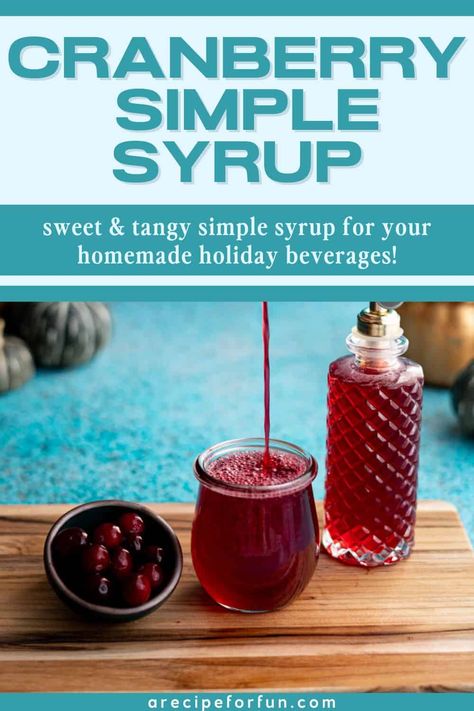 This cranberry simple syrup is tart, sweet, and perfect for sipping all holiday season long! Cranberry Syrup Recipe, Cranberry Syrup, Cranberry Simple Syrup, Simple Syrup Recipe, Simple Syrup Cocktails, Cinnamon Simple Syrup, Holiday Beverages, Canned Cranberries, Cranberry Cinnamon