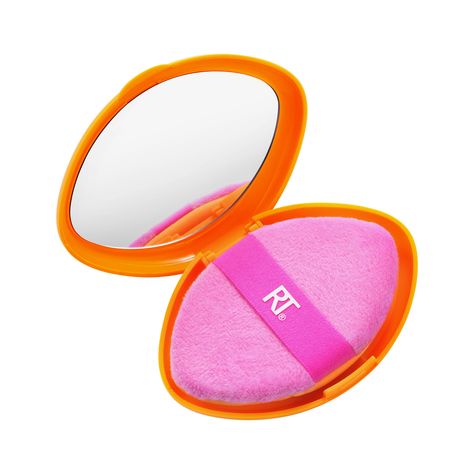 PRICES MAY VARY. Real Techniques Miracle 2-In-1 Powder Puff and a travel case with a mirror to help you achieve a soft, set finish to apply and touch up makeup on-the-go Pink side features plush fibers that pickup and apply just the right amount of loose or pressed powder to set or refresh your base Orange side made of our best-selling Miracle Complexion Makeup Sponge material effortlessly blends liquid or cream formulas such as foundation and concealer RT's powder puff is dual-textured and feat Elf Halo Powder Puff, Easy Puff, Real Techniques Brushes, Makeup Blending, Full Makeup, Real Techniques, Gel Cleanser, Manicure Y Pedicure, Powder Makeup