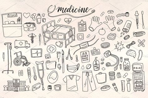 Medical Doodles, Office Supplies Illustration, Doctor Illustration, Calendar Doodles, Medical Vector, Girl Scout Law, Medical Drawings, Doctor Drawing, Bujo Doodles