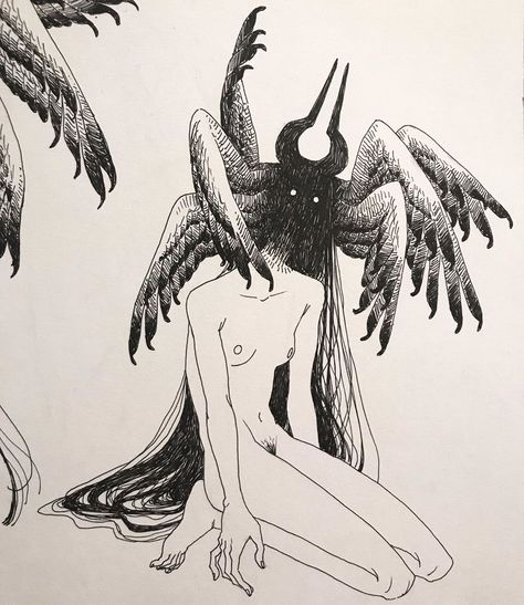 Demon Design Ideas, Demonic Character Design, Strange Sketches, Humanoid Creature Design, Demon Character Art, Humanoid Demon, Demon Mythology, Horns On Head, Ink Creature