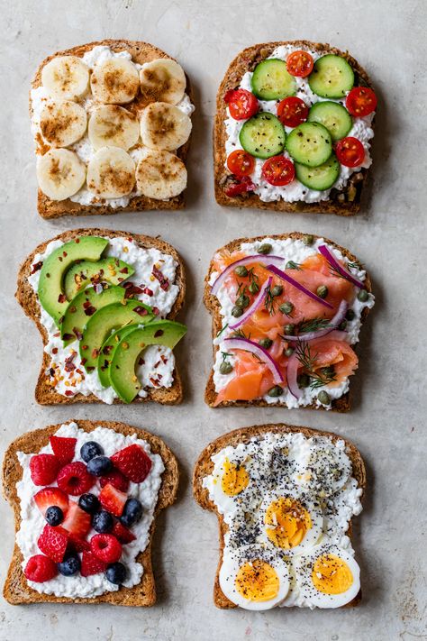 Cottage Cheese Breakfast Toast Healthy Food Breakfast Easy, Healthy Bread Breakfast, Idea For Healthy Food, Single Serving Healthy Meals, Healthy Breakfast With Granola, Aesthetic Food Ideas Healthy, Healthy Breakfast Family, Cottage Cheese On Toast Recipes, Healthy Make Ahead Breakfast Ideas