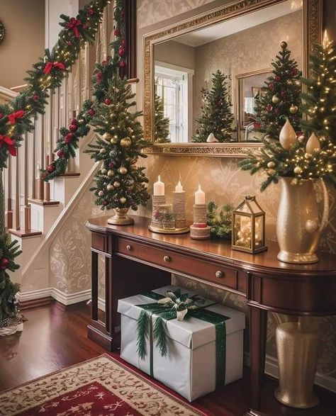 Christmas Foyer Decor, Christmas Garland Fireplace, Garland Fireplace, Christmas Foyer, Cozy Christmas Decor, Foyer Decor, Classy Christmas, Days Until Christmas, Christmas Charms