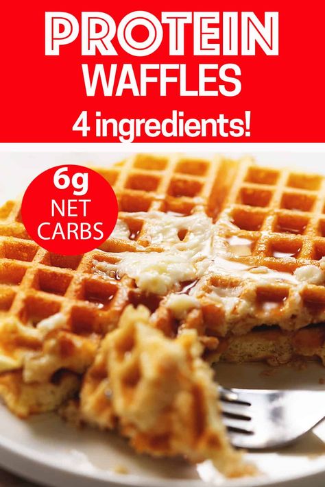 These actually crispy low carb and keto waffles are packed with protein.  Use your favorite whey protein powder, eggs, water, and baking powder to make these delicious and healthy protein waffles. Whey Protein Recipes, Keto Waffles, Keto Protein, Desayuno Keto, Keto Breakfasts, Protein Baking, Protein Waffles, Protein Dinner, Low Carb Muffins