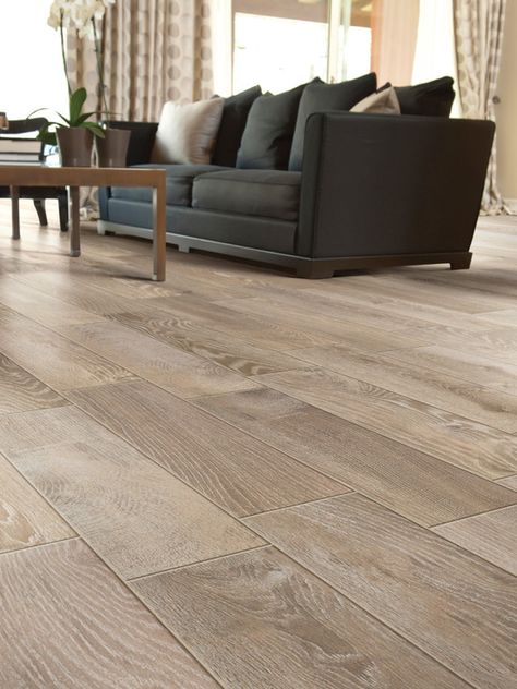 My dad sales wod tile floors! I would love to have someday! Modern Floors Grey Wood Tile Floors - page 2 Ceramic Wood Tile Floor, Gray Wood Tile Flooring, Grey Wood Tile, Porcelain Wood Tile, Tile Floor Living Room, Wood Tile Floors, Wood Look Tile, Basement Flooring, Tile Flooring