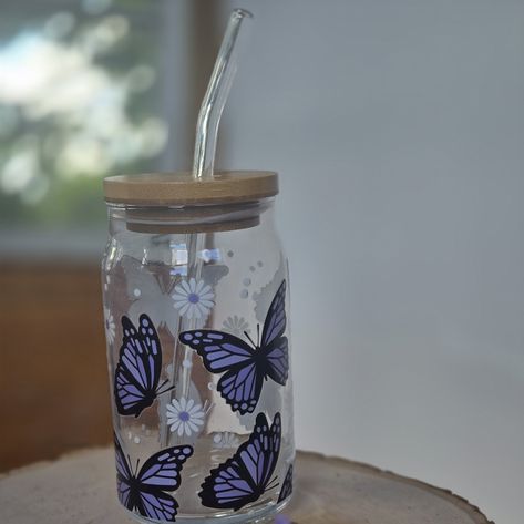 14 Oz Glass Can Cup With Straw/Lid, Ice Coffee Cup, Glass Cup - Hand-Made With High Quality Vinyl Hand-Wash Only Come With A 1x Bamboo Lid 1x Glass Straw 1x 14 Oz Glass Cups Hempatorium (On All Socal Media) Ice Coffee Cup, Cup Designs, Ice Coffee, Painted Jars, Iced Coffee Cup, Glass Cups, Glass Straws, Cup With Straw, Cup Design