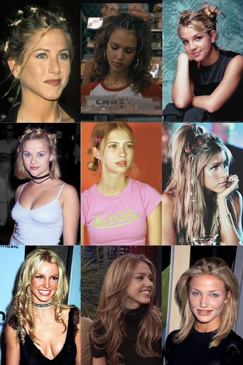 200’s Hairstyles, 90s Hairstyles Inspiration, 90s Summer Hairstyles, 90s Movie Hairstyles, 90s Hairstyles Aesthetic, Early 2000’s Hair, 90s Hairstyles With Clips, 1999 Outfit Ideas, 1996 Hairstyles