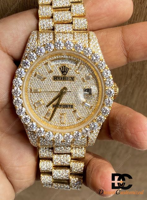 #moissanitewatch #hiphopwatch #rolexwatch #diamondwatch #Men'swatch #giftforhim #luxurywatch #wristwatch #Unisexwatch Gold Diamond Watches Men, Bust Down Watch, Gold Jewelry Prom, Gold Diamond Watches, Diamond Watches, Gorgeous Prom Dresses, Diamond Watches For Men, Rolex Watches For Men, Nice Jewelry